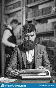 writer-working-new-book-bookshelves-background-writer-working-new-book-bookshelves-background-man-beard-130463803